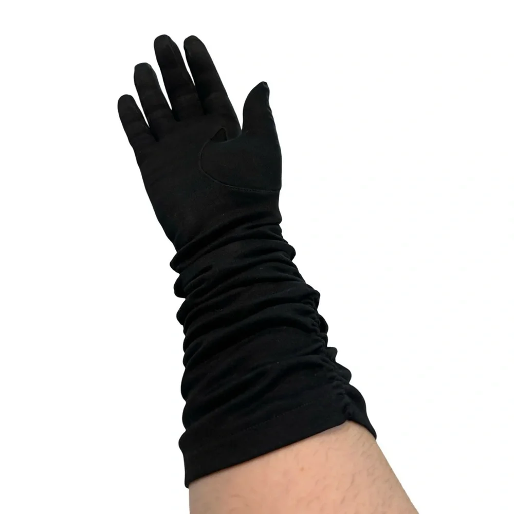 Black Gathered‎ Long Gloves by Elvette Royal by Dawnelle USA 6 1/2